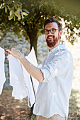 Drying laundry outside