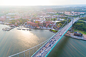 Aerial view of bridge in city