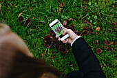 Woman photographing mushrooms