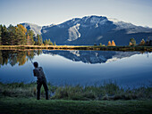 Man fishing in lake