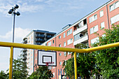 Basketball field in city