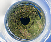 Aerial 360 image of heart shaped lake