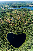 Aerial image of heart shaped lake