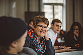 Smiling woman looking away