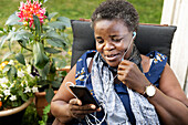 Woman talking through phone