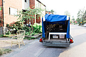 Trailer with furniture on street