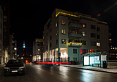 Illuminated block of flats at night