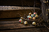 Easter eggs in twig nest