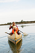 Mother and son kayaking