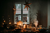 Star decorations and set table at birthday party