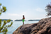 Boy fishing at lake