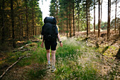 Rear view of woman carrying backpack