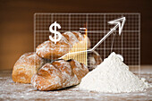 Financial chart wit bread and flour