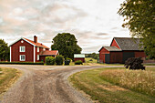 Falun red farm in rural landscape