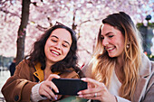 Lächelnde junge Frauen machen ein Selfie