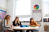 Girl students sitting in classroom