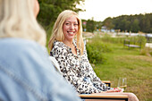 Smiling woman relaxing outdoor