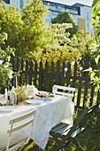Table set in garden