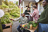 Friends sitting in garden