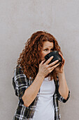 Woman having coffee