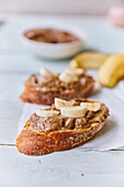 Sandwich with chocolate-banana cream