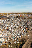 Metal recycling scrap yard, aerial photograph
