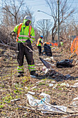 Construction of Detroit Hiking-Biking Trail, USA