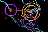 Map showing cyber attack locations in North America