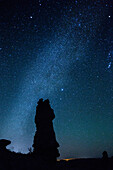 The Milky Way over an Entrada sandstone rock pillar, USA