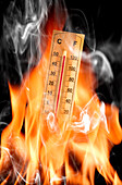 Thermometer in flames, conceptual image