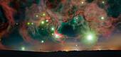 Star birth in night sky, conceptual image