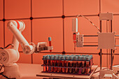 Robotic arm holding blood sample
