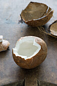 Coconut on wooden board