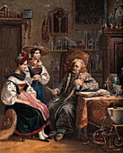 Apothecary consultation, 19th century illustration