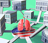 Complexity of healthcare in USA, conceptual illustration