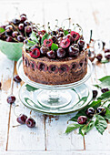 Chocolate mousse cake with cherries