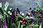 Purple and green vegetables frame