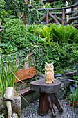 Seating area with wooden owl