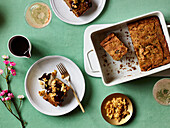 Date and almond bake with salted chocolate sauce