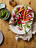 Wild-garlic bean dip with crudites