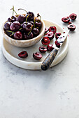 Small bowl with fresh cherries