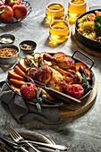 Roasted chicken with sage and apples