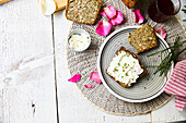 Protein bread with cream cheese and chives