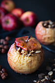 Baked apples stuffed with nuts and chocolate