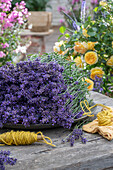 Freshly cut lavender on wooden table