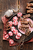 Cookies; Raspberry crinkles with dried raspberries, mocha nut sticks