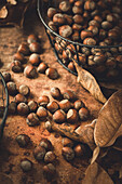 Hazelnuts in a wire basket