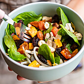Spinach salad with dried fruit and nuts