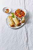 Spinach-feta rolls with carrot salad
