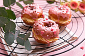 Pink Glazed donuts filled with vegan vanilla cream